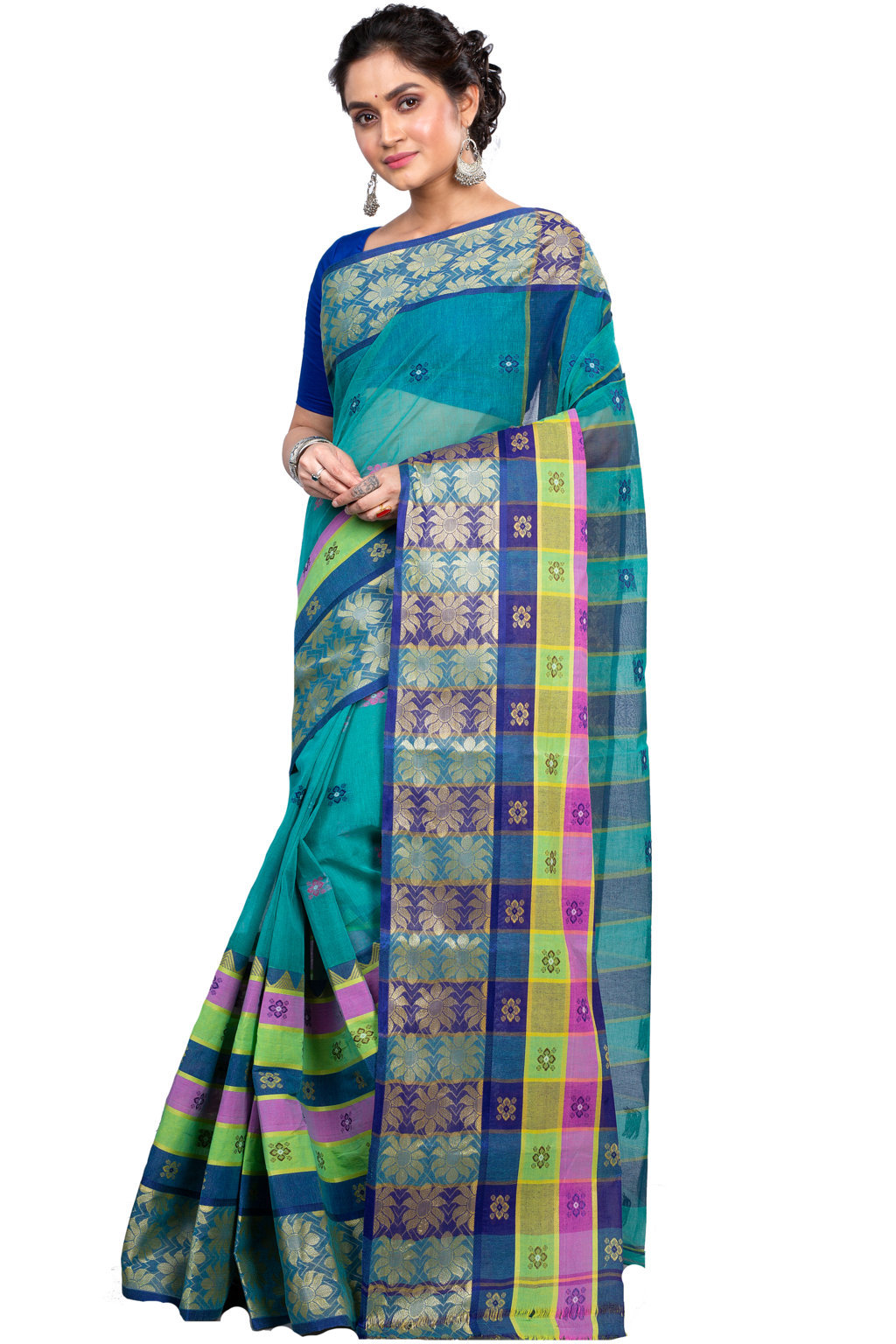 Light Green Pure Cotton FulPar Tant Saree (866)